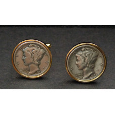 Dime Cuff Link in Silver or Gold Setting